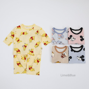 [코코브로니]라임앤블루-FW체크프렌즈실내복 핑크마우스 XS