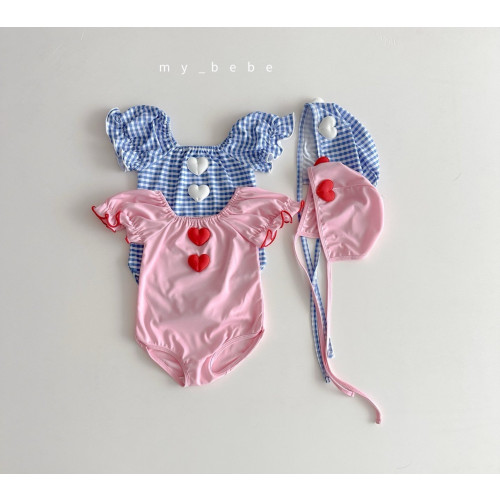 [수영복]마이베베-하트모티브셔링수영복모자세트