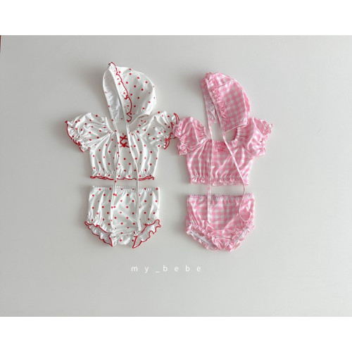 [수영복]마이베베-프릴비키니수영복상의하의모자세트