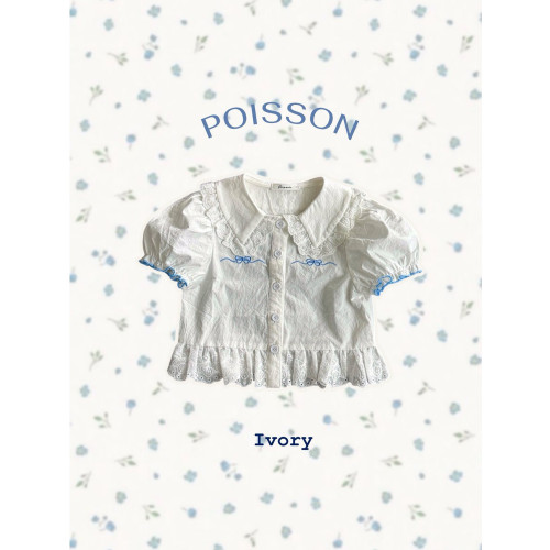 [여름]푸아송-리본자수블라우스